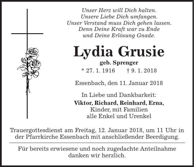 Traueranzeige Lydia Grusie