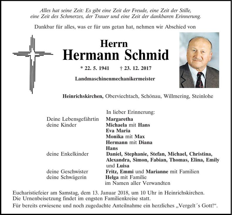 Traueranzeige Hermann Schmid