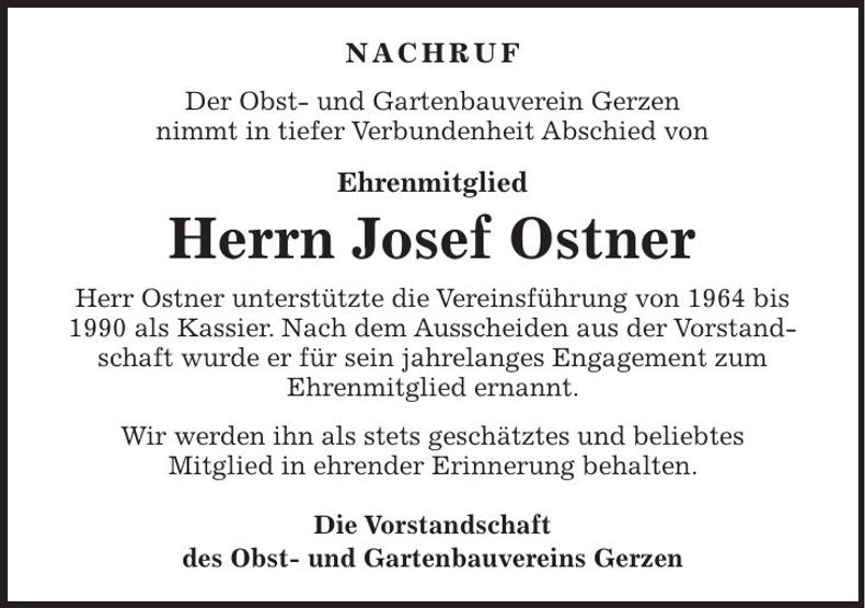 Traueranzeige Josef Ostner