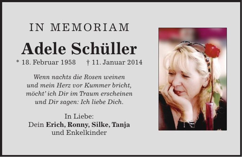 Traueranzeige Adele Schüller