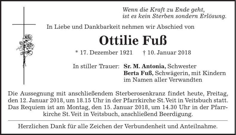 Traueranzeige Ottilie Fuß