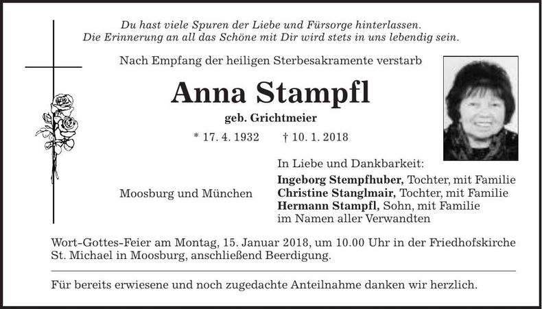 Traueranzeige Anna Stampfl