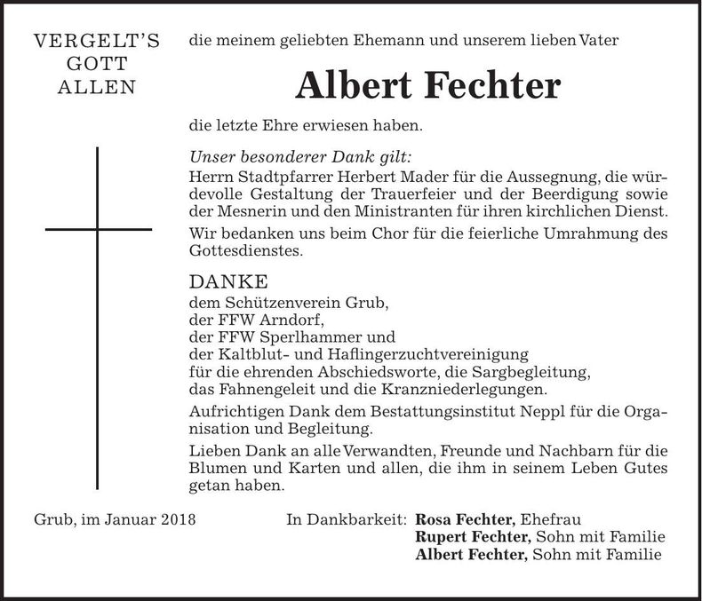 Traueranzeige Albert Fechter