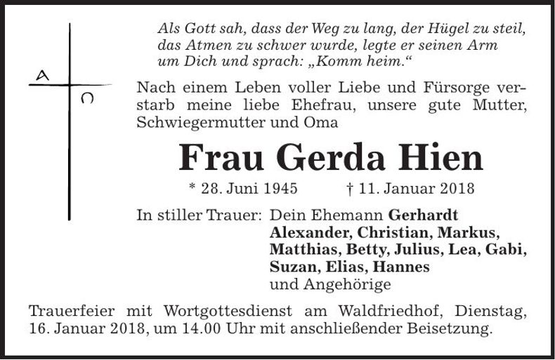 Traueranzeige Gerda Hien