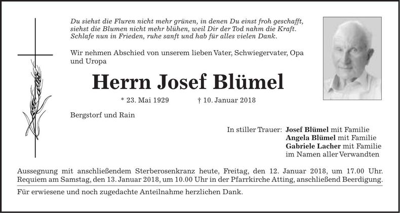 Traueranzeige Josef Blümel