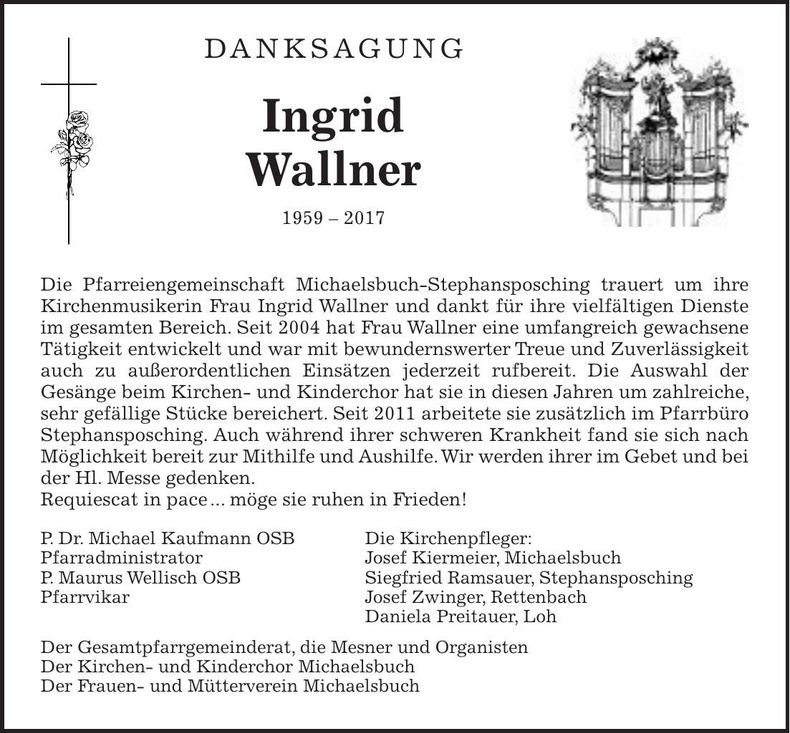 Traueranzeige Ingrid Wallner