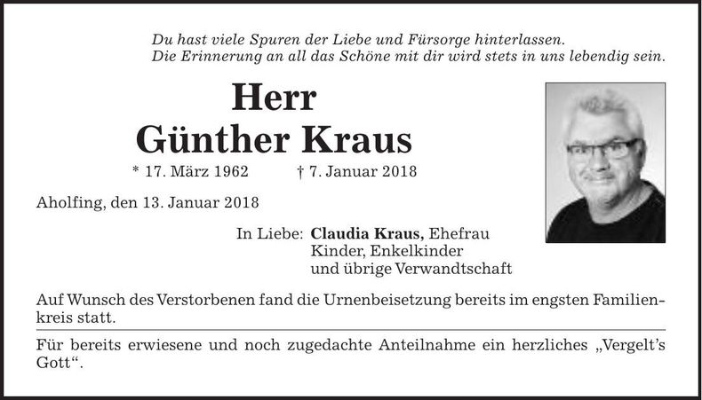 Traueranzeige Günther Kraus