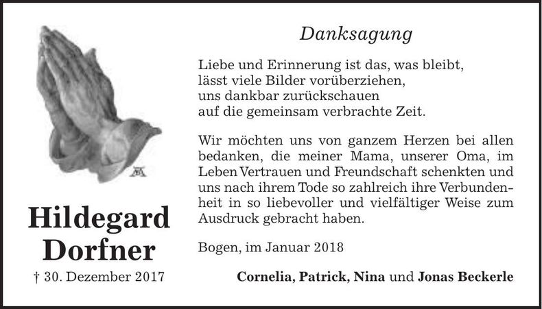 Traueranzeige Hildegard Dorfner