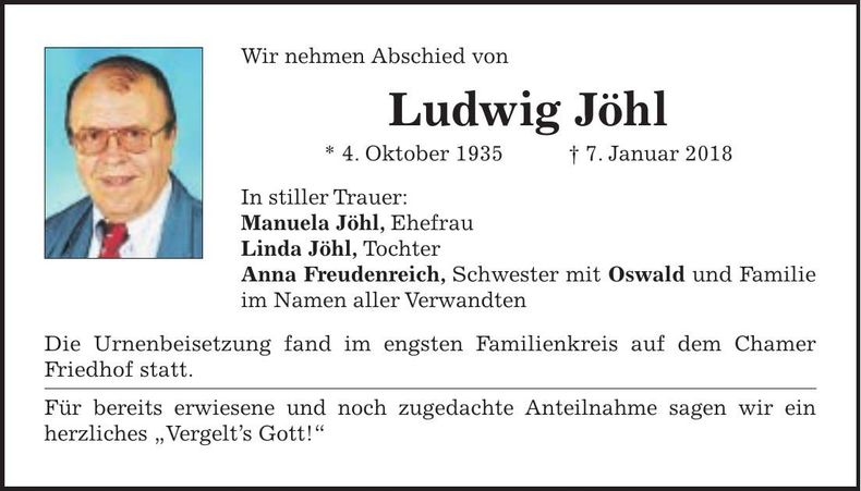 Traueranzeige Ludwig Jöhl