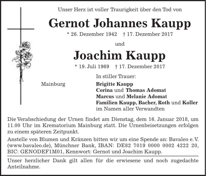Traueranzeige Gernot und Joachim Kaupp