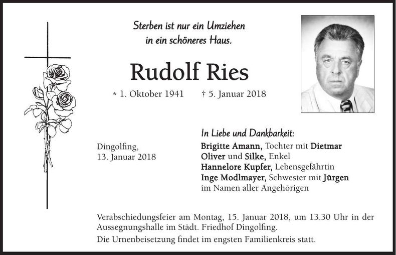 Traueranzeige Rudolf Ries