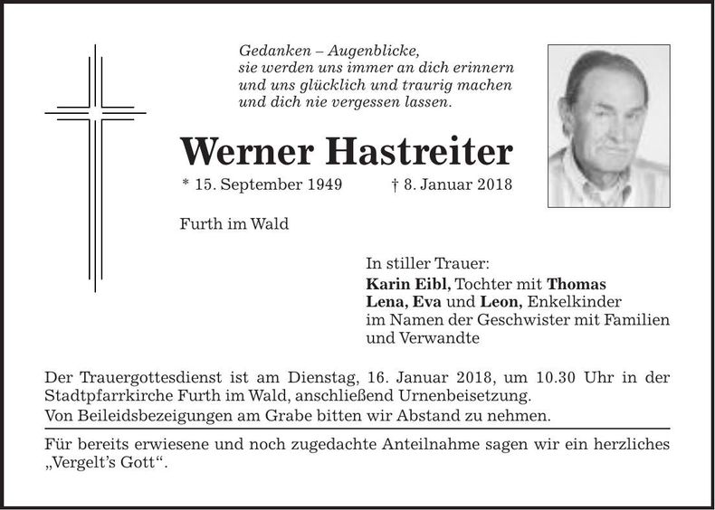 Traueranzeige Werner Hastreiter