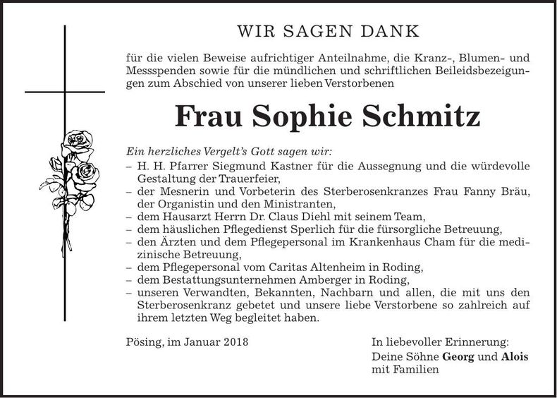 Traueranzeige Sophie Schmitz
