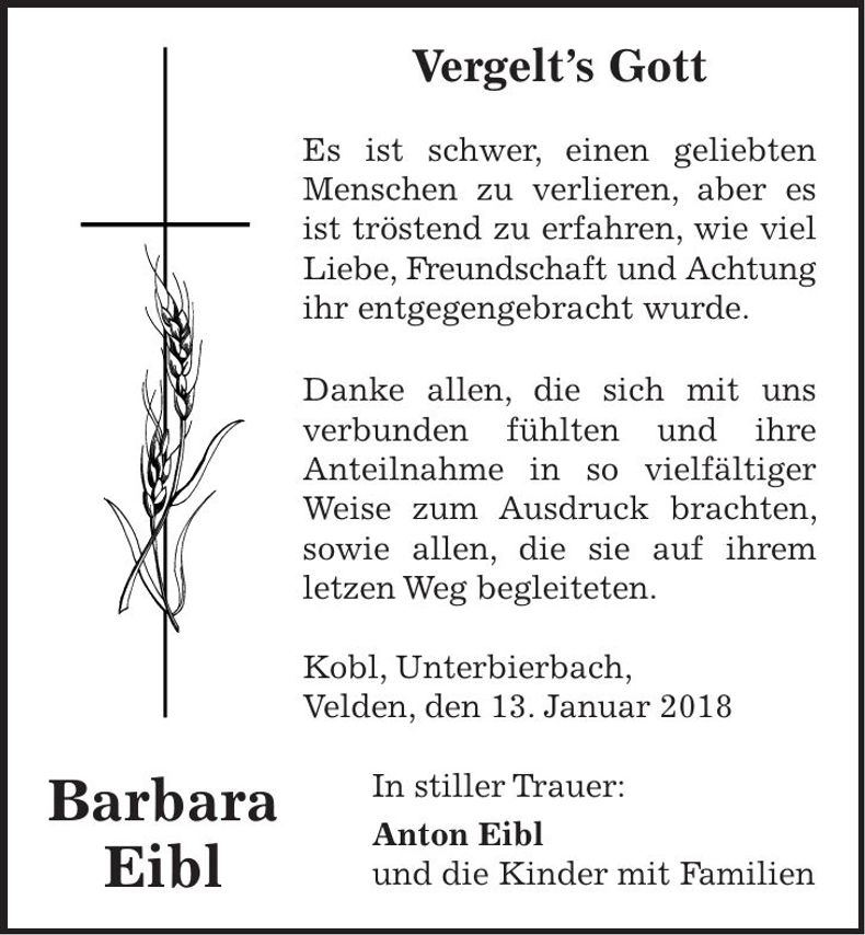 Traueranzeige Barbara Eibl