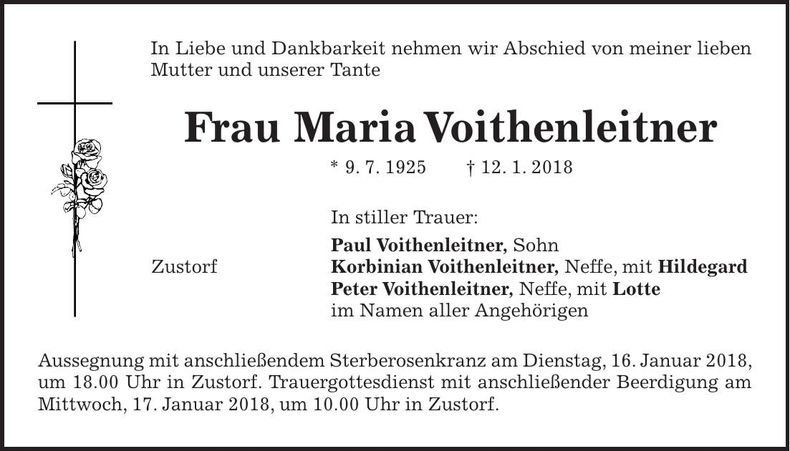 Traueranzeige Maria Voithenleitner