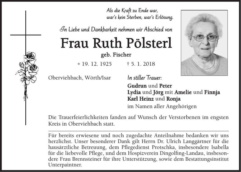 Traueranzeige Ruth Pölsterl
