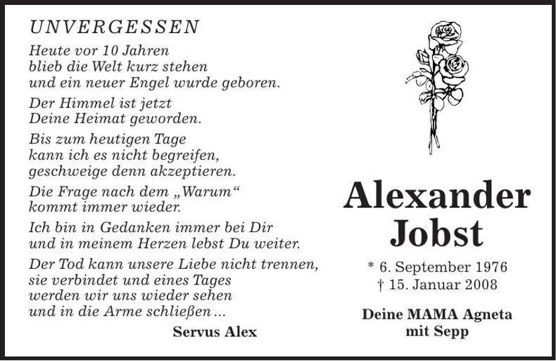 Traueranzeige Alexander Jobst