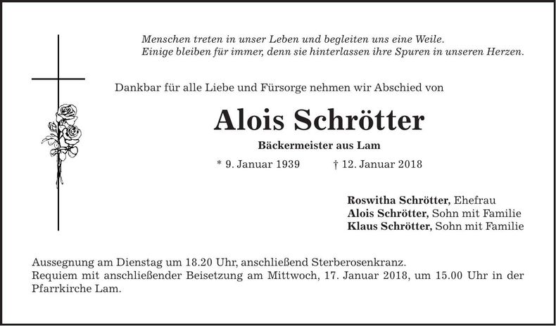 Traueranzeige Alois Schrötter