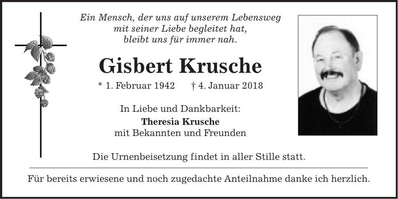 Traueranzeige Gisbert Krusche