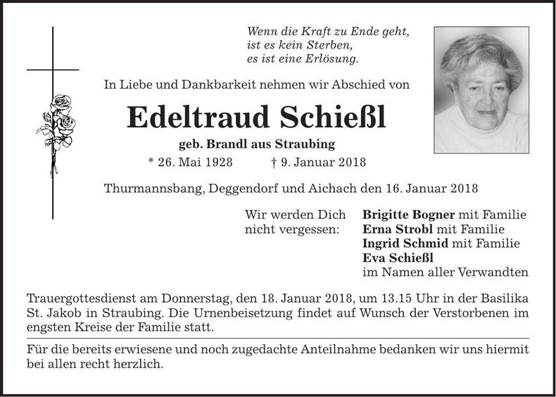 Traueranzeige Edeltraud Schießl