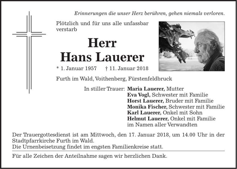 Traueranzeige Hans Lauerer