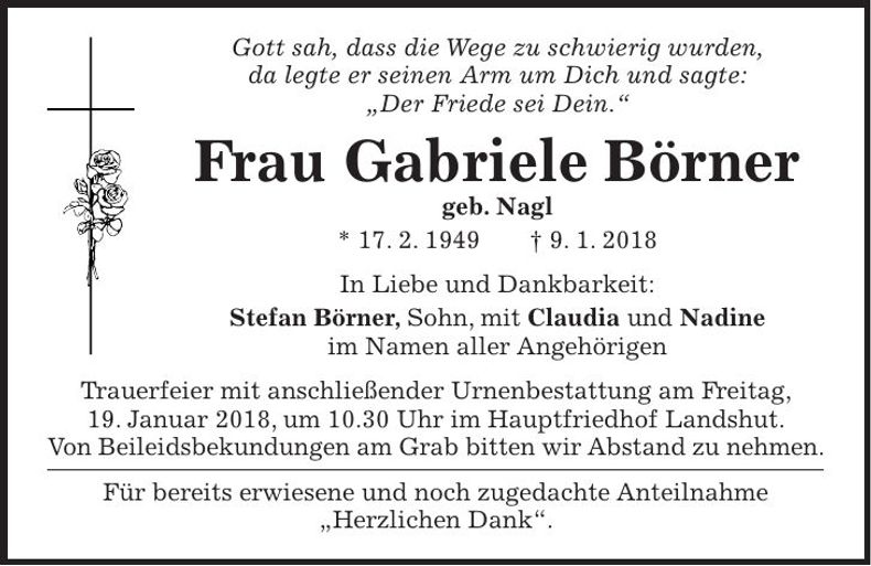 Traueranzeige Gabriele Börner