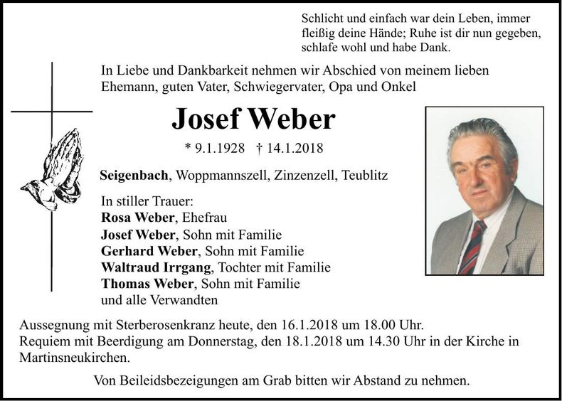 Traueranzeige Josef Weber