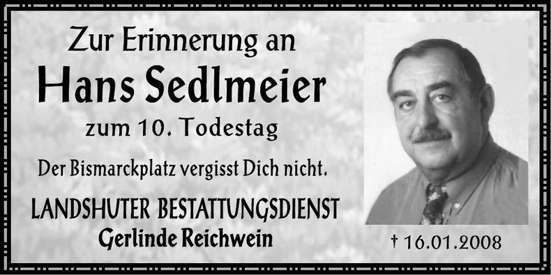 Traueranzeige Hans Sedlmeier