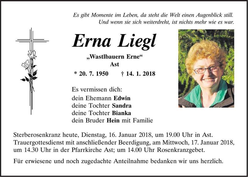 Traueranzeige Erna Liegl