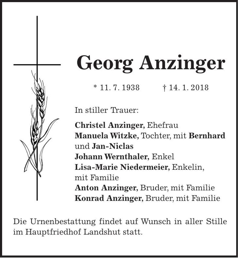 Traueranzeige Georg Anzinger