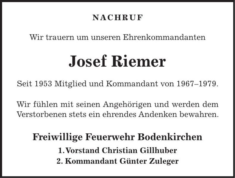 Traueranzeige Josef Riemer