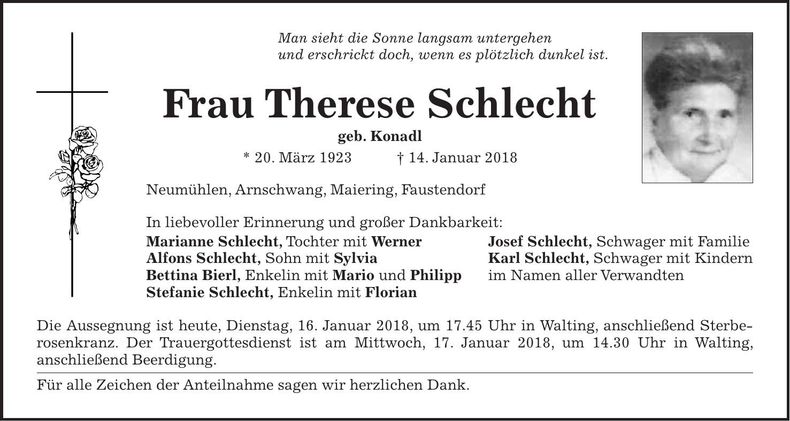 Traueranzeige Therese Schlecht
