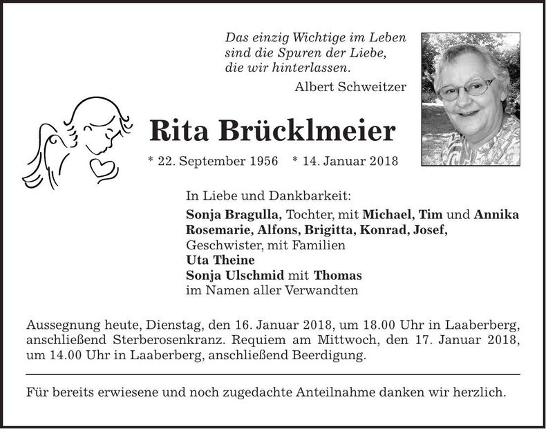 Traueranzeige Rita Brücklmeier