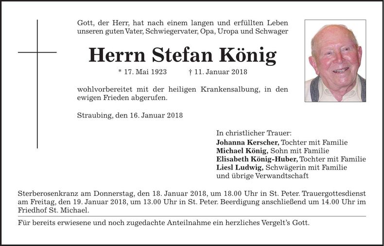Traueranzeige Stefan König