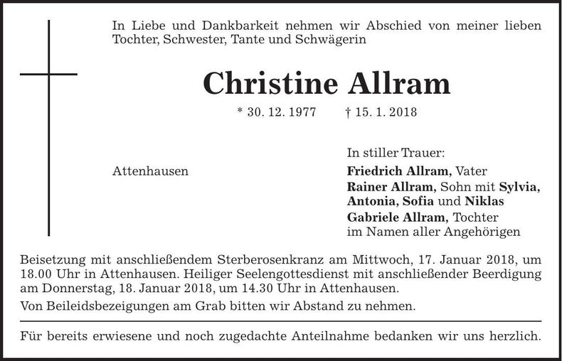 Traueranzeige Christine Allram