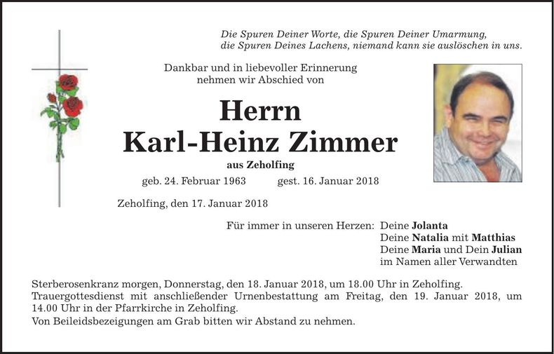 Traueranzeige Heinz Zimmer