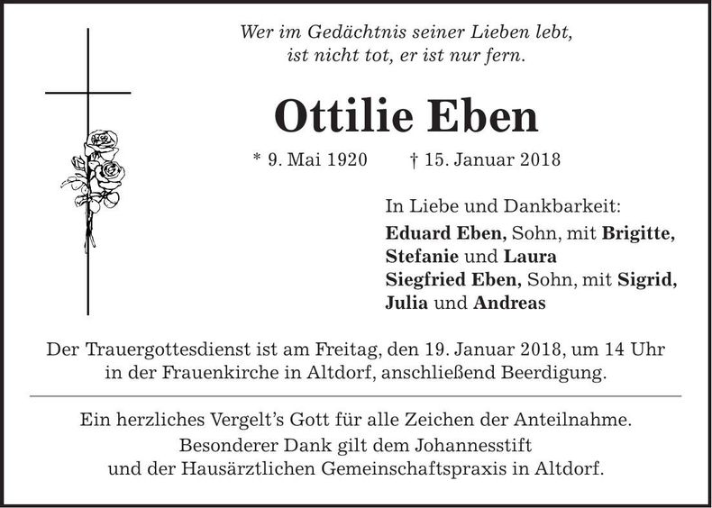 Traueranzeige Ottilie Eben