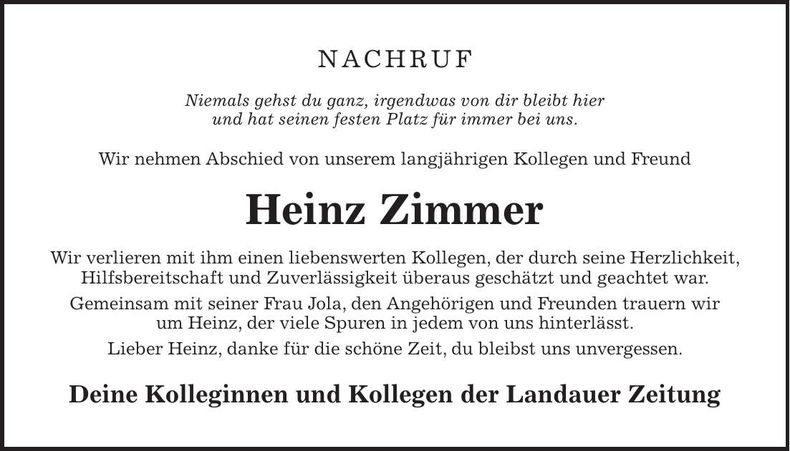 Traueranzeige Karl-Heinz Zimmer