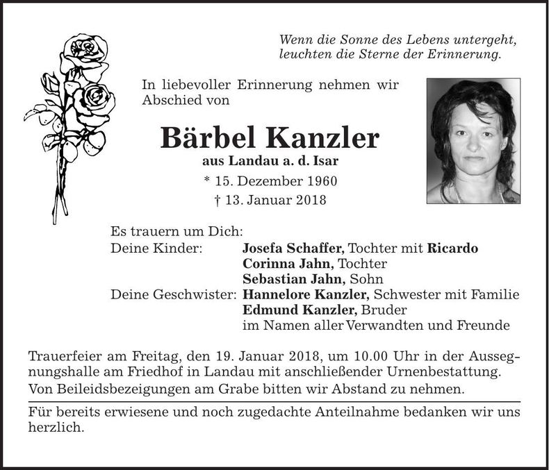 Traueranzeige Bärbel Kanzler
