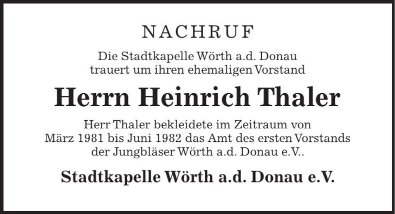 Traueranzeige Heinrich Thaler