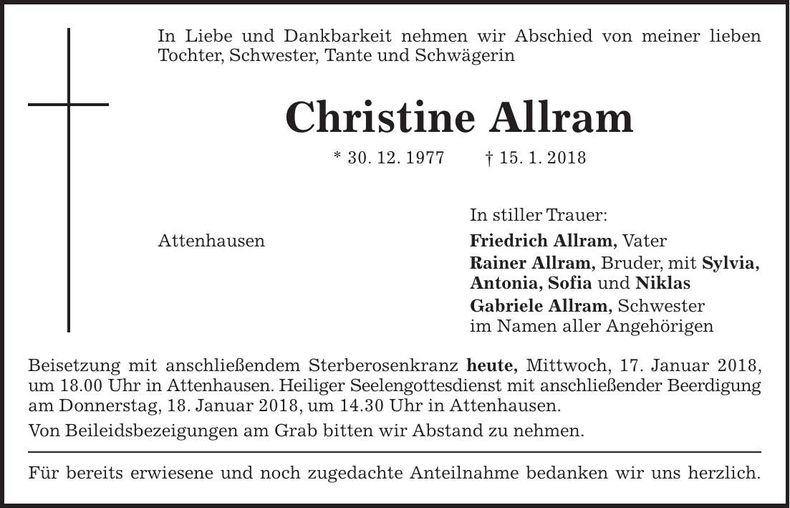 Traueranzeige Christine Allram