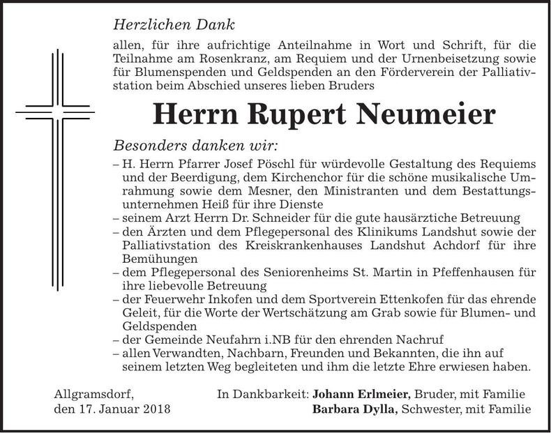 Traueranzeige Rupert Neumeier