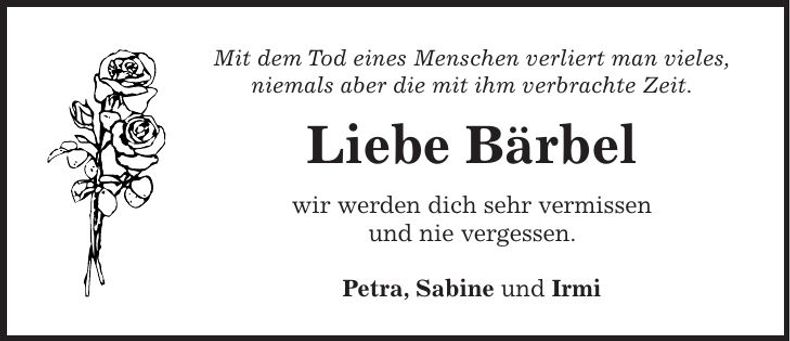 Traueranzeige Bärbel Kanzler