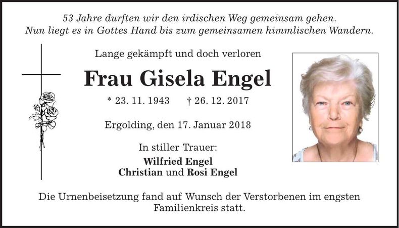 Traueranzeige Gisela Engel