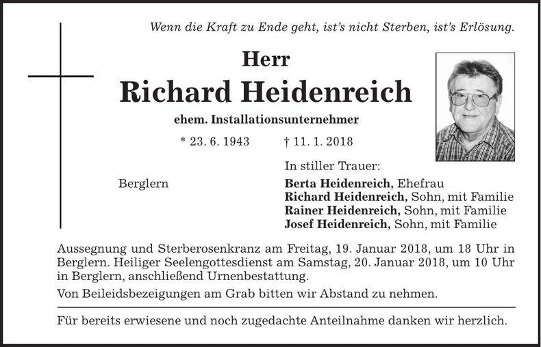 Traueranzeige Richard Heidenreich