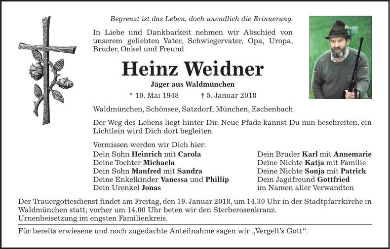 Traueranzeige Heinz Weidner