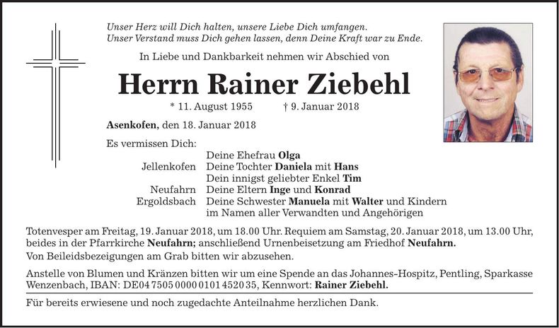 Traueranzeige Rainer Ziehbehl