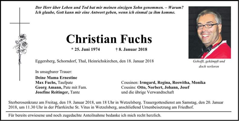 Traueranzeige Christian Fuchs
