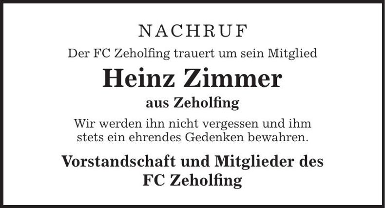 Traueranzeige Heinz Zimmer