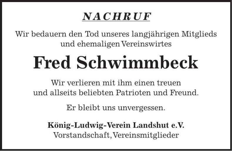 Traueranzeige Alfred Schwimmbeck